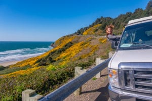 Oregon Coast is a great place to travel in a 2wd Ford Econoline Sportsmobile campervan